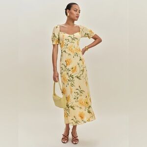 Reformation Yellow Floral Midi Dress